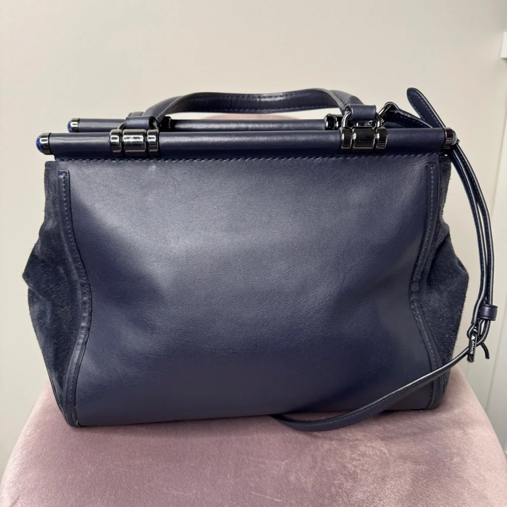 Coach Drifter Carryall Navy Snake Embossed Leather 2016 Gunmetal Hardware - Picture 3 of 15